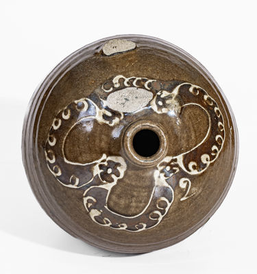 Scarce Two-Color Slip Edgefield District, SC Stoneware Jug, attrib. Collin Rhodes, Shaw s Creek