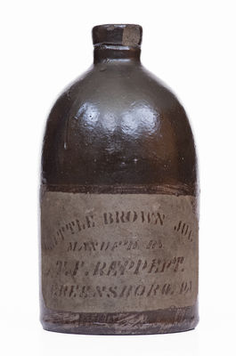 Rare Stenciled T.F. REPPERT / GREENSBORO, PA Tanware Jug, c1885