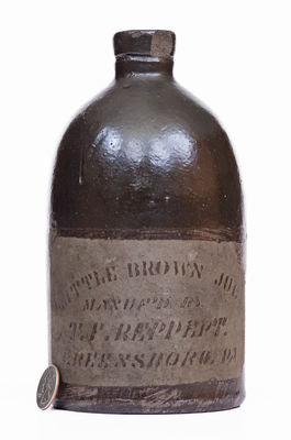 Rare Stenciled T.F. REPPERT / GREENSBORO, PA Tanware Jug, c1885