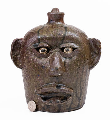 Fine Early-Period Alkaline-Glazed Stoneware Face Jug by Lanier Meaders, late 1960 s