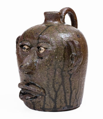 Fine Early-Period Alkaline-Glazed Stoneware Face Jug by Lanier Meaders, late 1960 s