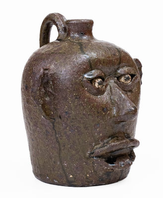 Fine Early-Period Alkaline-Glazed Stoneware Face Jug by Lanier Meaders, late 1960 s