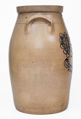 6 Gal. WHITES BINGHAMTON Stoneware Churn w/ Elaborate Floral Decoration