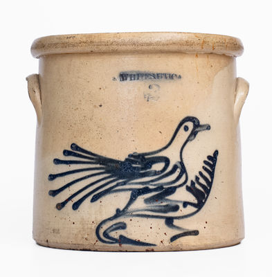 2 Gal. WHITES UTICA Stoneware Crock w/ Slip-Trailed Bird Decoration
