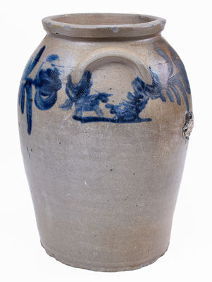 Extremely Rare Baltimore Stoneware Jar w/ Cow Decoration, c1830