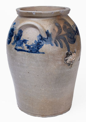 Extremely Rare Baltimore Stoneware Jar w/ Cow Decoration, c1830