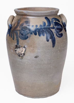 Extremely Rare Baltimore Stoneware Jar w/ Cow Decoration, c1830