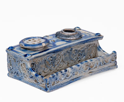 Elaborate Westerwald, German Stoneware Inkstand w/ Bird and Heart Motifs, 18th or 19th century