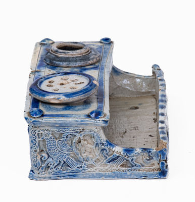 Elaborate Westerwald, German Stoneware Inkstand w/ Bird and Heart Motifs, 18th or 19th century