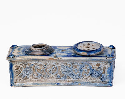 Elaborate Westerwald, German Stoneware Inkstand w/ Bird and Heart Motifs, 18th or 19th century