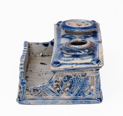 Elaborate Westerwald, German Stoneware Inkstand w/ Bird and Heart Motifs, 18th or 19th century