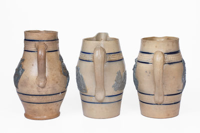 Lot of Three: Whites Utica Stoneware Pitcher w/ Applied Molded Decorations, c1890