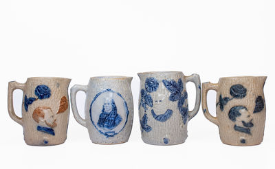 Lot of Four: Molded Whites Utica Stoneware Pitchers w/ Historical Busts