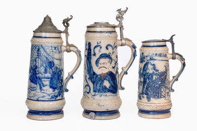 Lot of Three: Whites Utica Stoneware Steins incl. Elaborate Two-Color Example