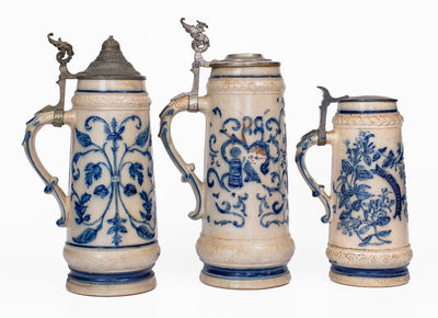 Lot of Three: Whites Utica Stoneware Steins incl. Elaborate Two-Color Example