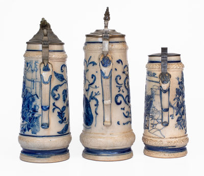 Lot of Three: Whites Utica Stoneware Steins incl. Elaborate Two-Color Example