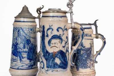 Lot of Three: Whites Utica Stoneware Steins incl. Elaborate Two-Color Example