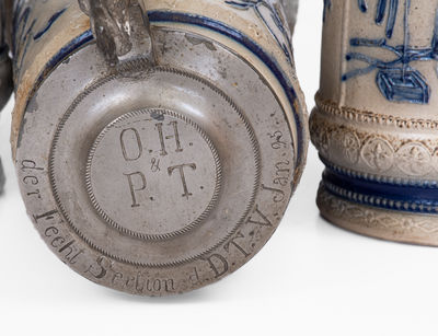 Lot of Three: Whites Utica Stoneware Steins incl. Elaborate Two-Color Example