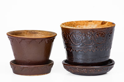 Lot of Two: Small-Sized Stoneware Flowerpots, one BENNINGTON. / Aug 16 1877 / CENTENNIAL