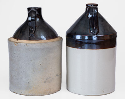 Lot of Two: Unusual Brown & White Stoneware Jugs w/ MARYLAND RYE WHISKEY Paper Labels