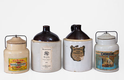 Lot of Four: Stoneware Vessels w/ Paper Labels incl. Marked WESTERN STONEWARE CO. Example