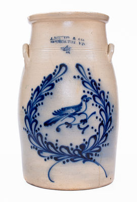 Scarce 4 Gal. J. NORTON & CO. / BENNINGTON, VT Stoneware Churn w/ Bold Bird-in-Wreath Decoration