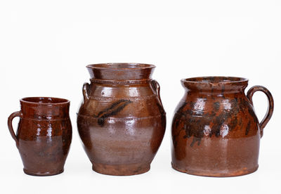 Lot of Three: American Redware Vessels w/ Manganese Decoration