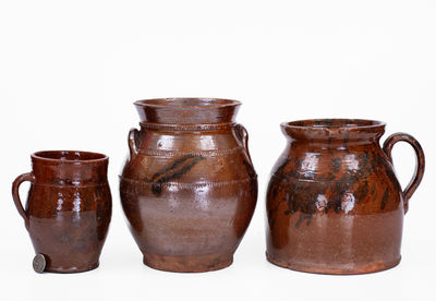 Lot of Three: American Redware Vessels w/ Manganese Decoration