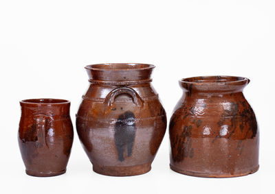 Lot of Three: American Redware Vessels w/ Manganese Decoration