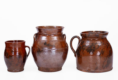 Lot of Three: American Redware Vessels w/ Manganese Decoration
