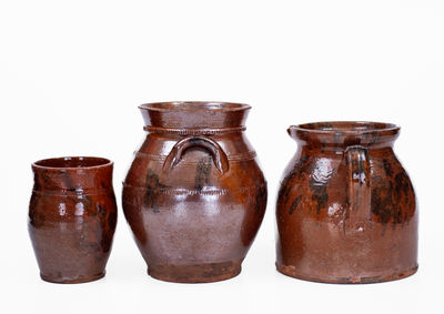 Lot of Three: American Redware Vessels w/ Manganese Decoration