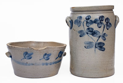 Lot of Two: Baltimore Stoneware Milkpan and Jar, circa 1880