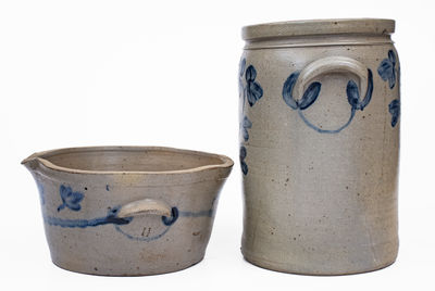 Lot of Two: Baltimore Stoneware Milkpan and Jar, circa 1880