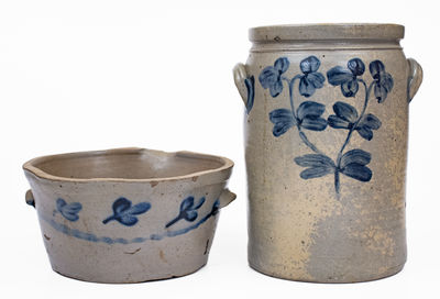 Lot of Two: Baltimore Stoneware Milkpan and Jar, circa 1880