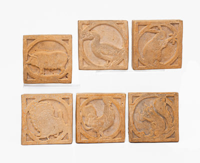 Lot of Six: Unusual Pottery Tiles with Animal Figures