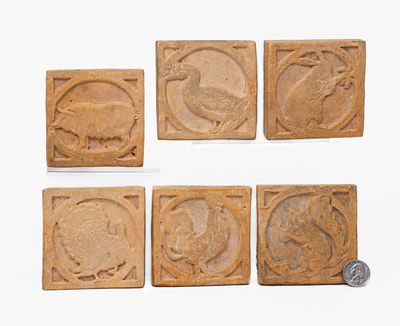 Lot of Six: Unusual Pottery Tiles with Animal Figures