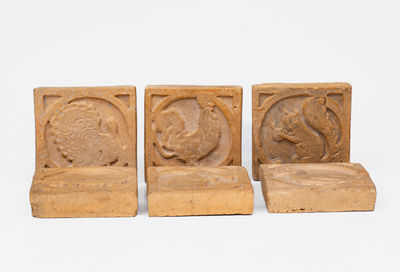 Lot of Six: Unusual Pottery Tiles with Animal Figures