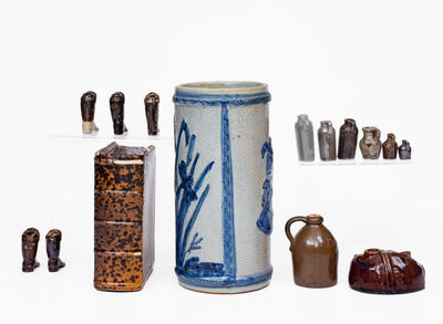 Assorted Stoneware Objects incl. Miniature Jugs, Boots, and Norton July 4, 1876 Centennial Jug
