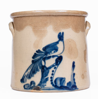 4 Gal. RIEDINGER & CAIRE / POUGHKEEPSIE, NY w/ Large Bird-on-Stump Decoration