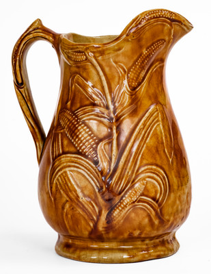 Rare S. RISLEY / NORWICH, Connecticut Rockingham-Glazed Stoneware Corn Pitcher