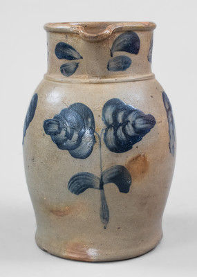 One-and-a-Half-Gallon Baltimore Stoneware Pitcher w/ Cobalt Floral Decoration