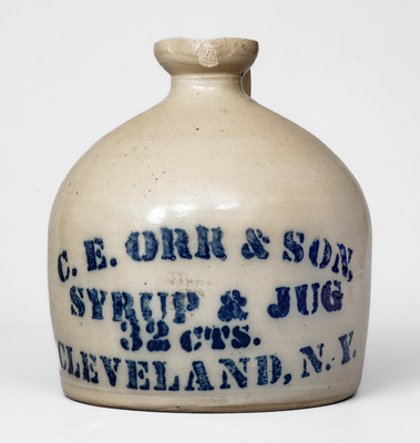 Cleveland, NY Stoneware Advertising Syrup Jug, attrib. White's Pottery, Utica, NY