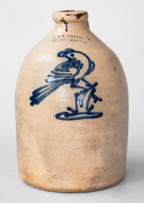 Scarce J. & E. NORTON / BENNINGTON, VT Stoneware Bird Jug, c1855