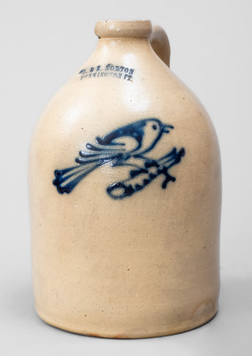J. & E. NORTON / BENNINGTON VT Stoneware Bird Jug, circa 1855.