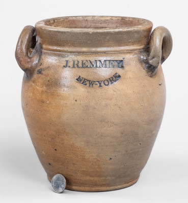 Scarce J. REMMEY / NEW-YORK, John Remmey III, Manhattan, NY Stoneware Jar, early 19th century