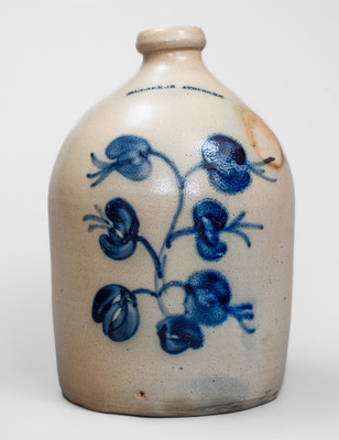 N. CLARK JR. / ATHENS, NY Stoneware Jug w/ Floral Decoration