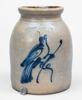 6 Qt. NEW YORK STONEWARE CO. / FORT EDWARD, NY Stoneware Jar w/ Bird Decoration