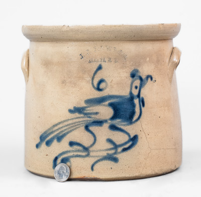 6 Qt. J. J. LAWLOR / ALBANY, NY Stoneware Crock w/ Bird Decoration