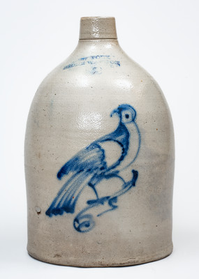 NEW YORK STONEWARE CO. / FORT EDWARD, NY Stoneware Bird Jug, c1875