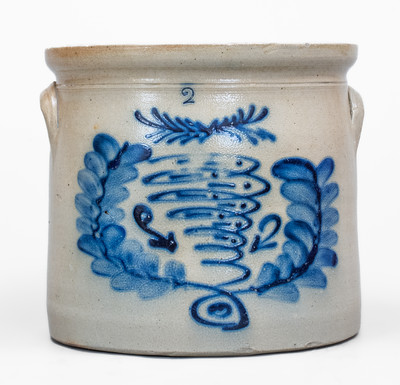 Stoneware Crock w/ Elaborate Foliate Decoration, attrib. Somerset Potters Works, Somerset, MA, c1870